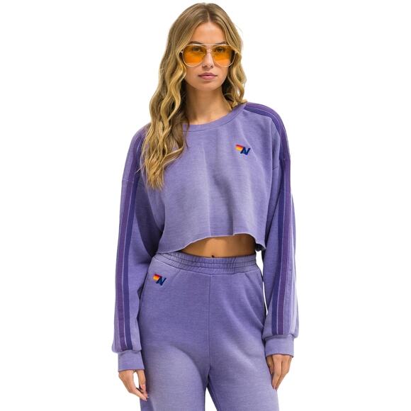 Aviator Nation Rugby Wide Leg Sweatpants Cropped Sweatshirt Large Faded Grape - Picture 4 of 16